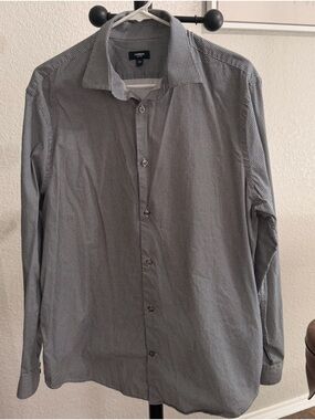 Express Men's Black & White Micro-Pattern Button-Down Shirt